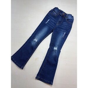 Denim Diva Girls Distressed Flare Jeans Dark Wash Adjustable Waist Size 5